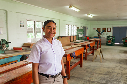 Melenaite teaches carpentry skills in Tonga