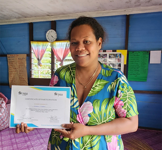 Mereani in Fiji with basic home plumbing training certificat